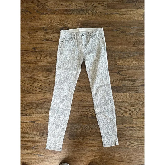 Current Elliott Y2k Bleached Lace Print Jeans Size 27 Gray and White 1194 - Picture 1 of 11